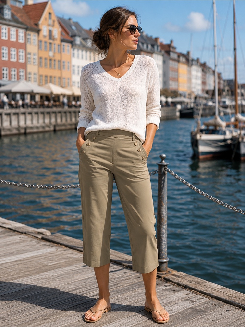 Christopher & Banks Tan Pants with Button Detail